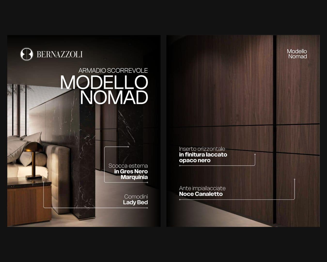 Layout prodotto dell'armadio scorrevole modello Nomad